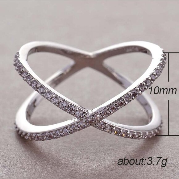 🎀 X Shape Manufactures Two Lines Cross Zircon Ring for Women, PD125 - Picture 6 of 6